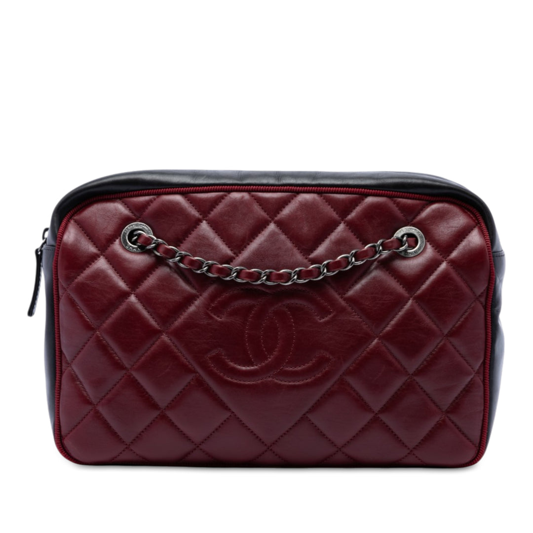 Bicolore CC Diamond Matelassé Ballerine Sac caméra Grand Cuir de veau Noir