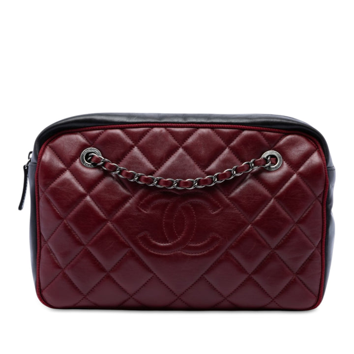 Bicolore CC Diamond Matelassé Ballerine Sac caméra Grand Cuir de veau Noir