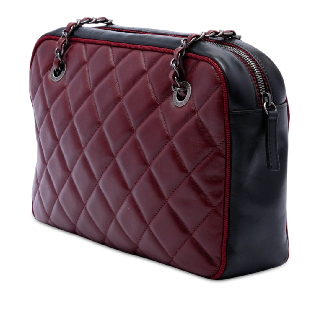 Bicolore CC Diamond Matelassé Ballerine Sac caméra Grand Cuir de veau Noir