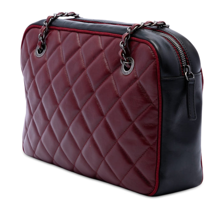 Bicolore CC Diamond Matelassé Ballerine Sac caméra Grand Cuir de veau Noir