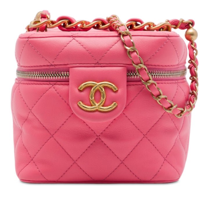 CC Matelassé Vanity avec chaîne Petit Cuir d'agneau Rose