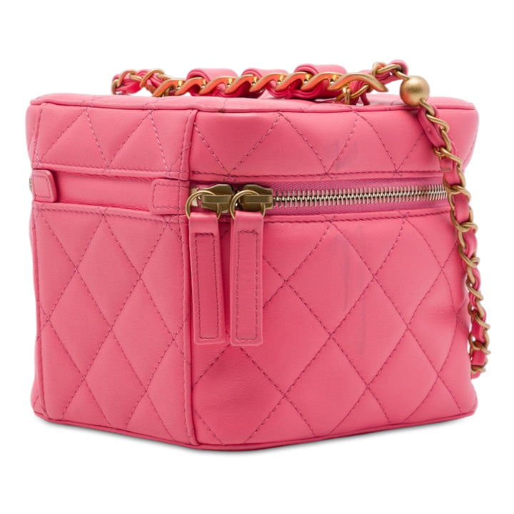 CC Matelassé Vanity avec chaîne Petit Cuir d'agneau Rose