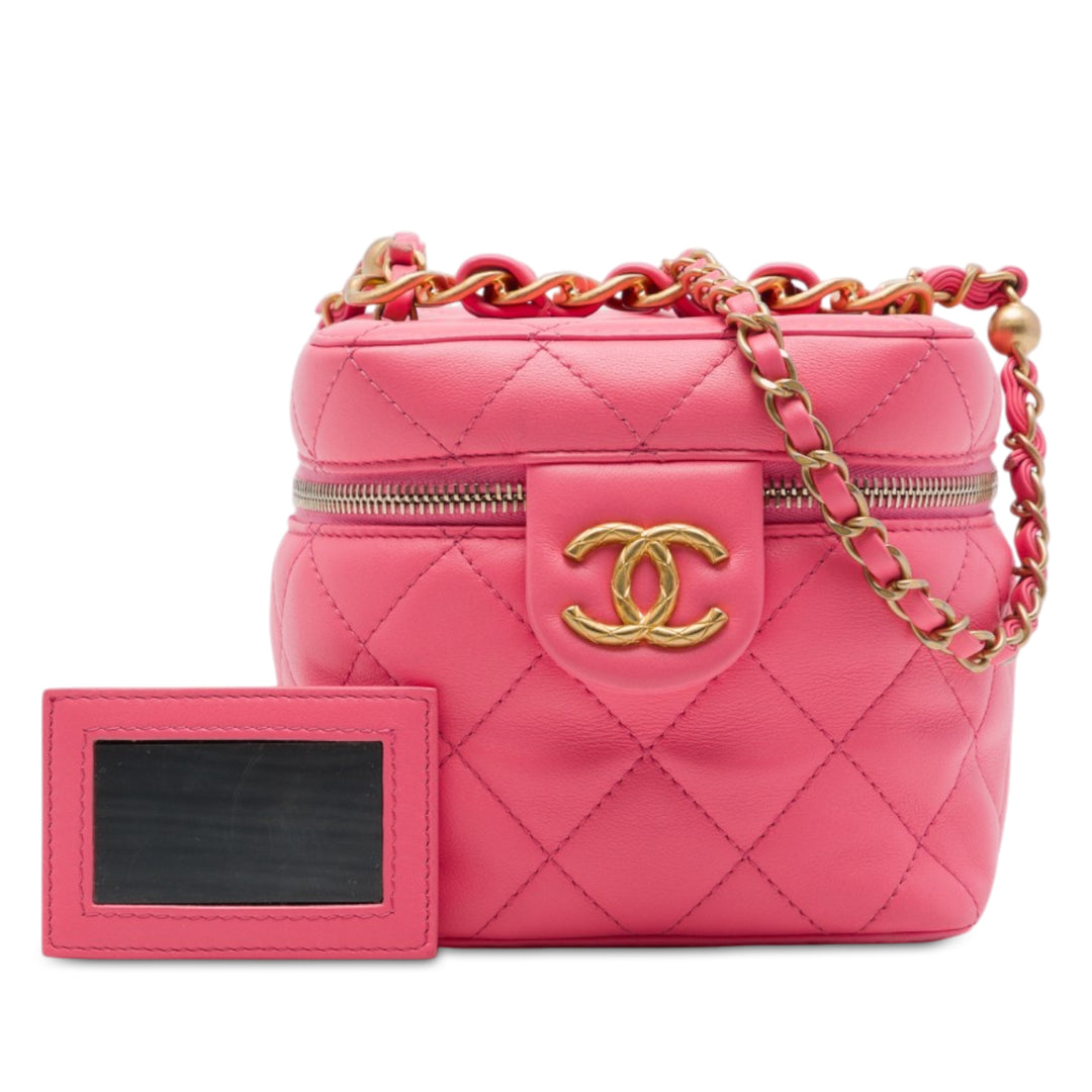 CC Matelassé Vanity avec chaîne Petit Cuir d'agneau Rose