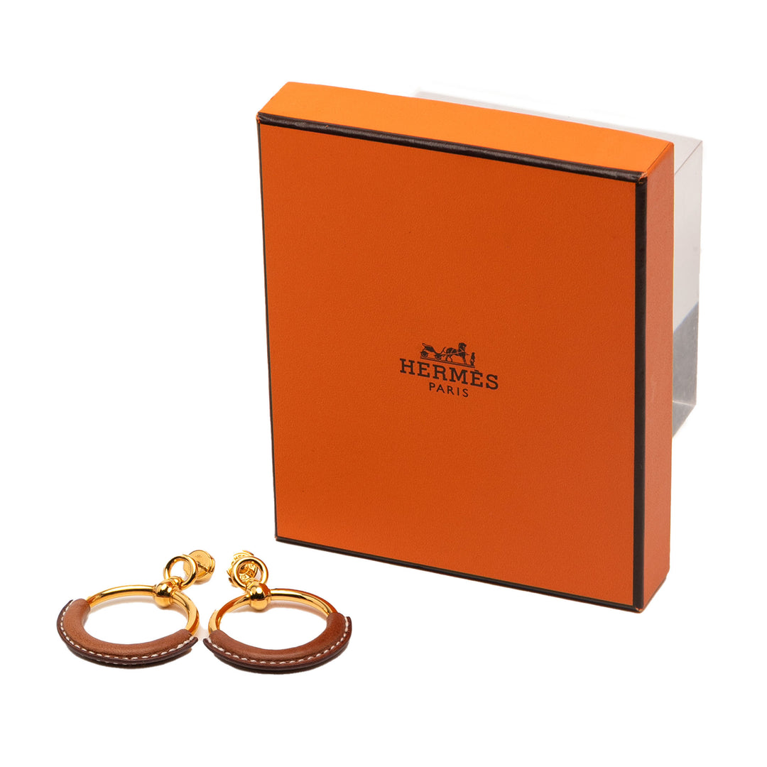 Hermès plaqué Barenia Loop Boucle d’oreilles