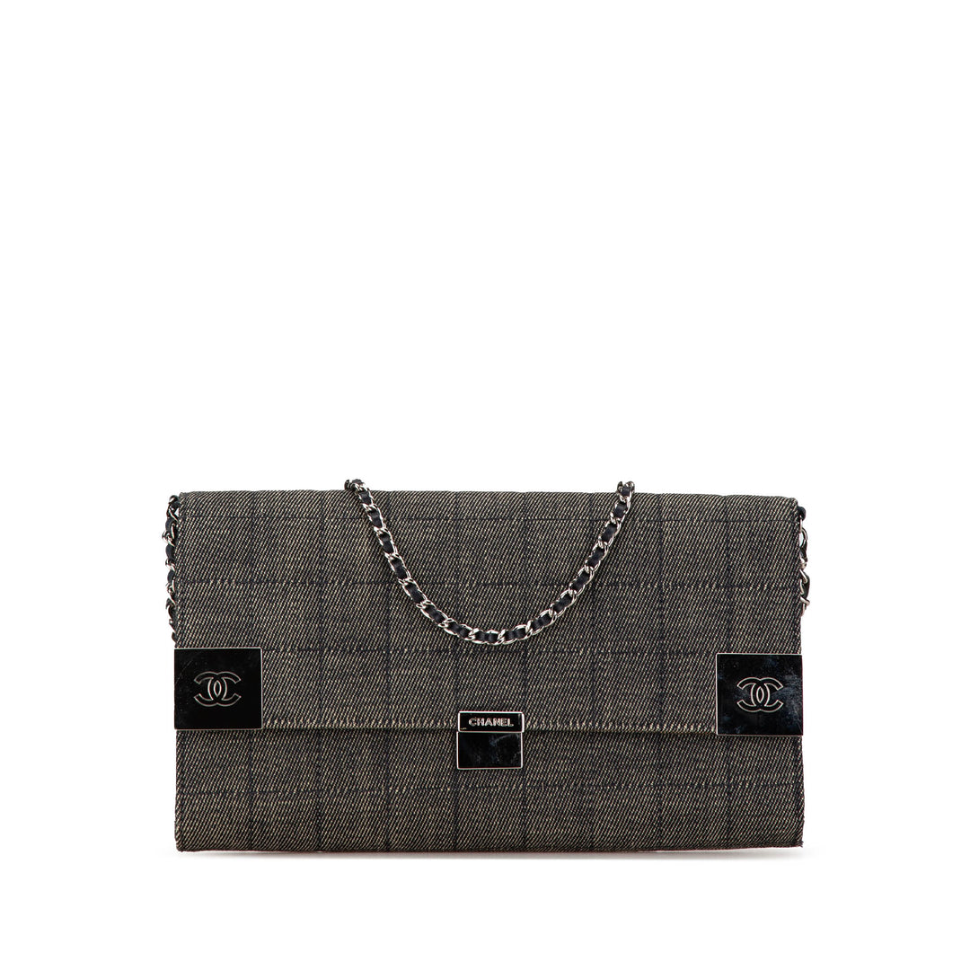 CC Choco Bar Denim Chain Flap Gray - Gaby Paris