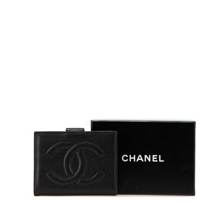 CC Caviar French Small Wallet Black - Gaby Paris