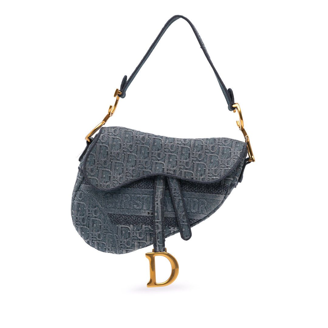 Oblique Embroidered Denim Saddle Bag Blue - Gaby Paris
