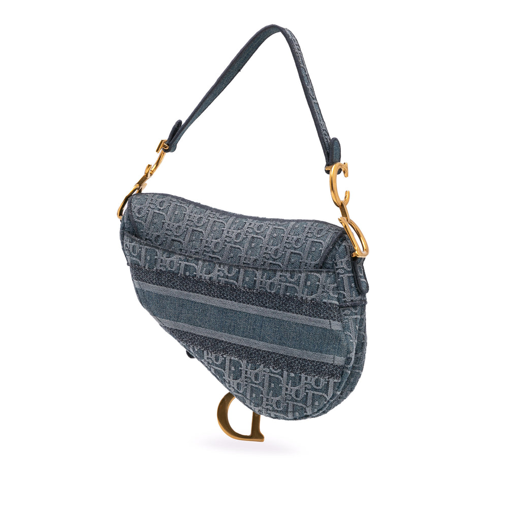 Oblique Embroidered Denim Saddle Bag Blue - Gaby Paris
