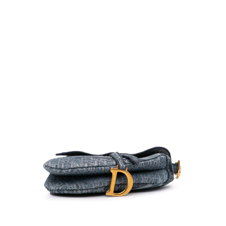 Oblique Denim Embroidered Saddle Bag Blue - Gaby Paris