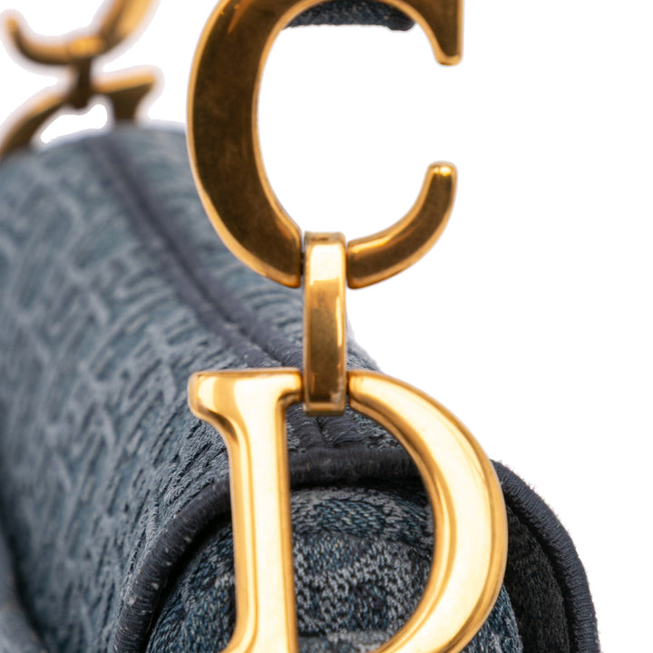 Oblique Embroidered Denim Saddle Bag Blue - Gaby Paris