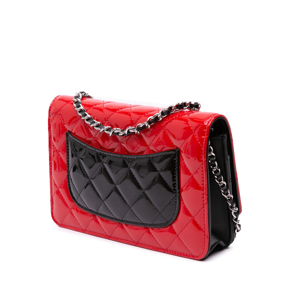 CC Bicolor Quilted Patent Wallet on Chain Red - Gaby Paris