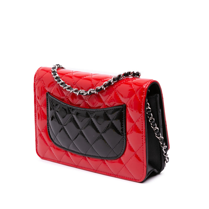 CC Bicolor Quilted Patent Wallet on Chain Red - Gaby Paris