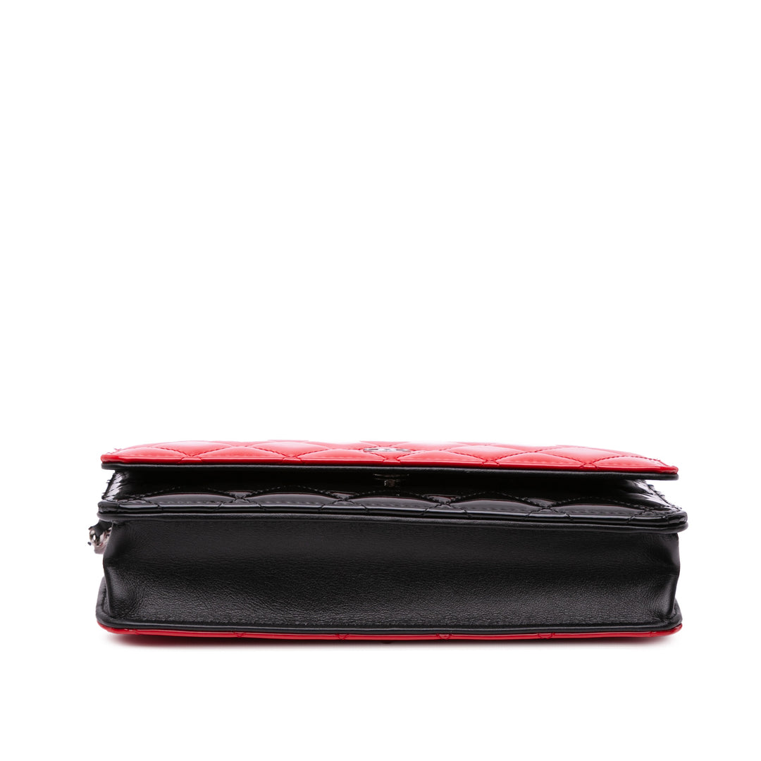 CC Bicolor Quilted Patent Wallet on Chain Red - Gaby Paris