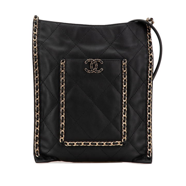 Chanel Matelassé Cuir de veau Chain Flat Sac bandoulière