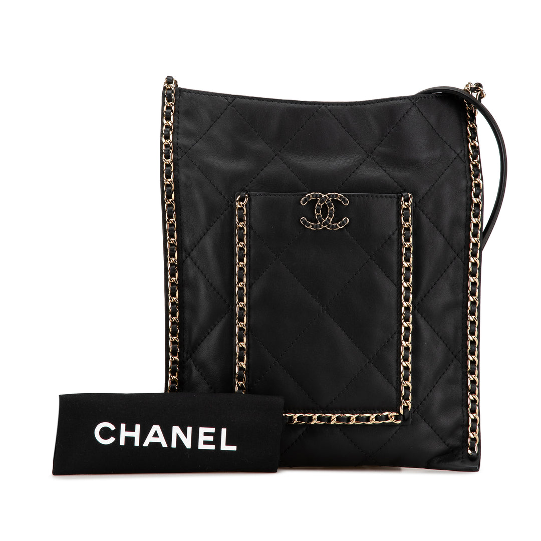 Chanel Matelassé Cuir de veau Chain Flat Sac bandoulière