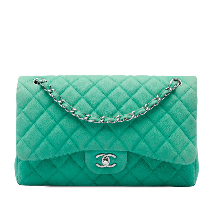 Classic Double rabat Jumbo Cuir caviar Vert