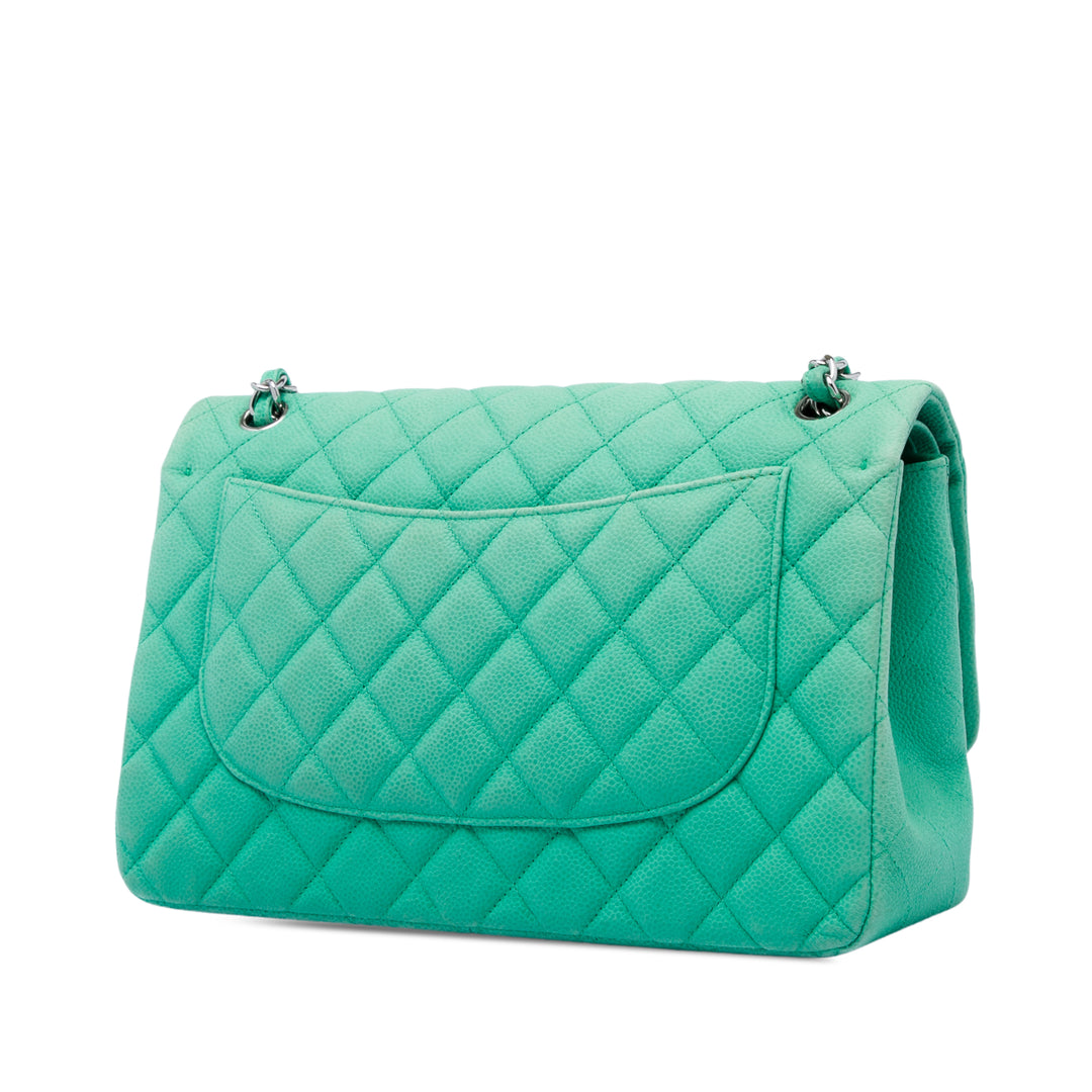 Classic Double rabat Jumbo Cuir caviar Vert