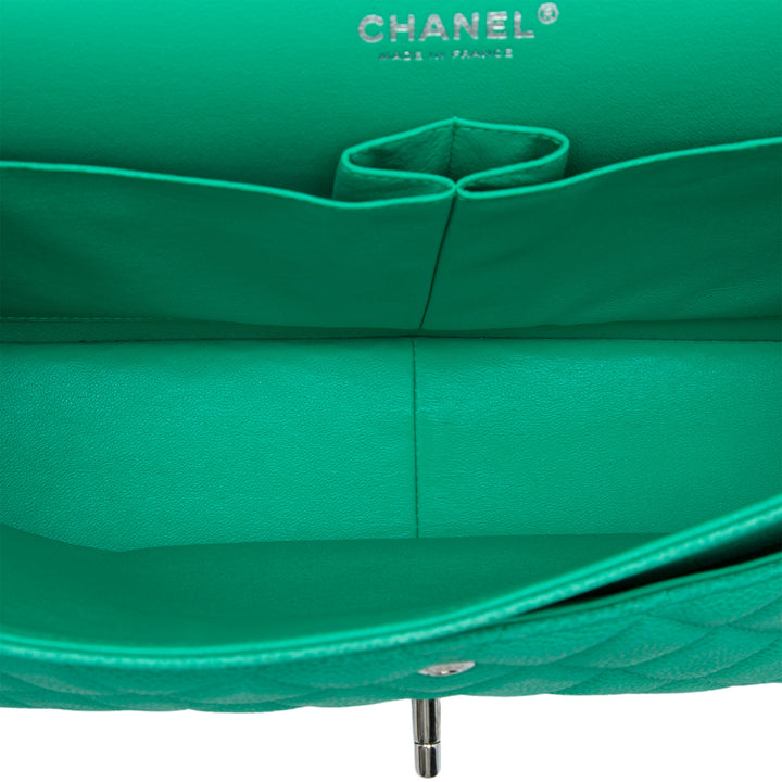Classic Double rabat Jumbo Cuir caviar Vert