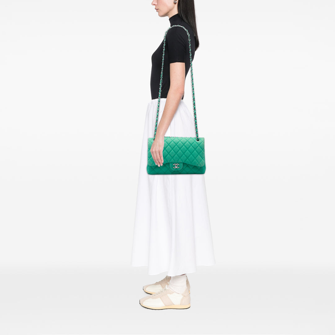 Classic Double rabat Jumbo Cuir caviar Vert