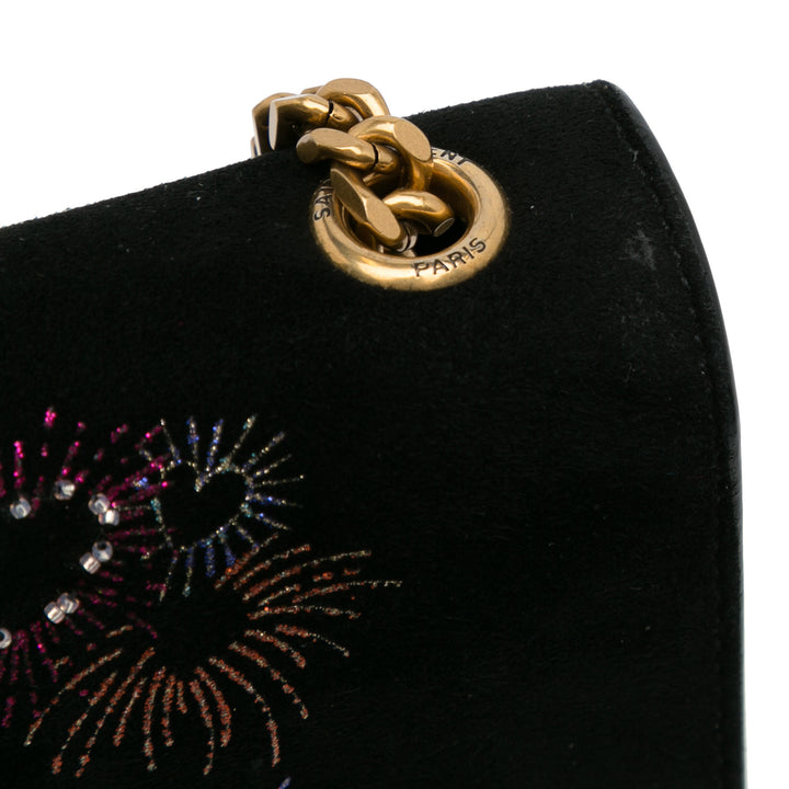 Small Suede Monogram Kate Heart Firework Crossbody Black - Gaby Paris