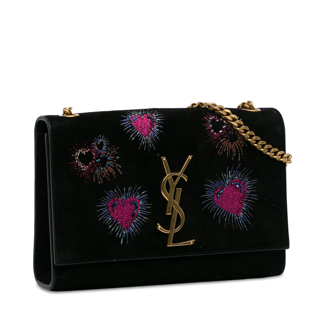 Small Suede Monogram Kate Heart Firework Crossbody Black - Gaby Paris