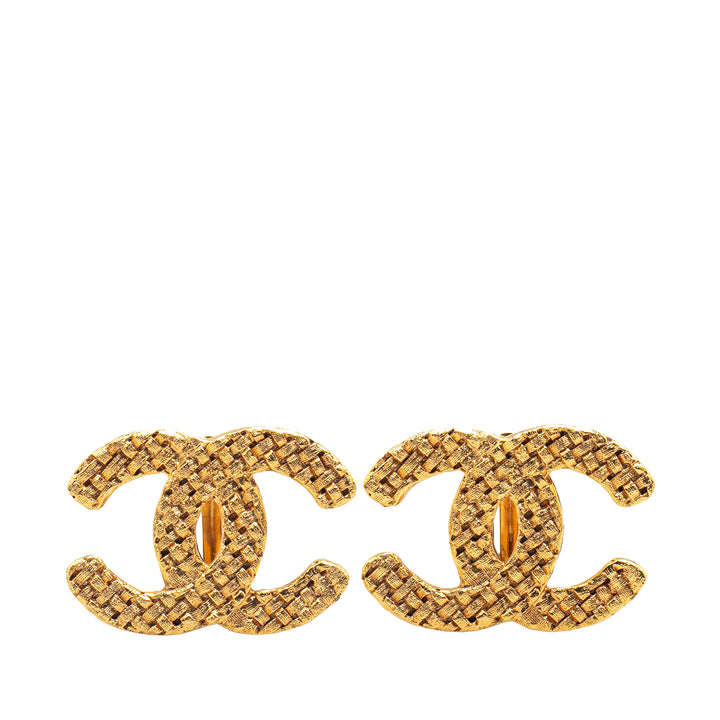 Gold Plated CC Woven Clip On Earrings Gold - Gaby Paris