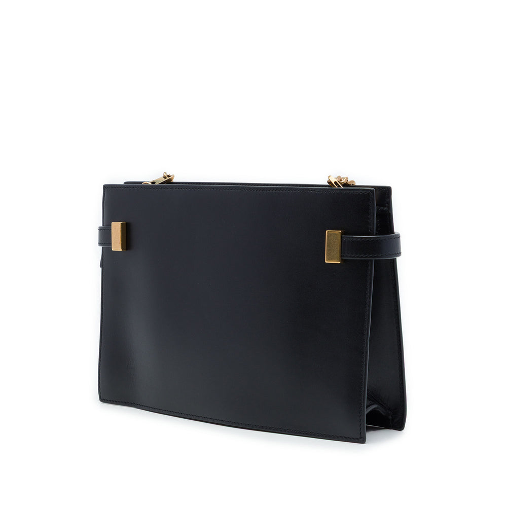 Saint Laurent Manhattan Pochette avec chaîne Cuir de veau lisse Noir – vue 2 – GABY PARIS