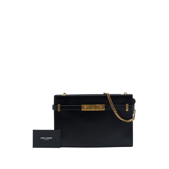 Saint Laurent Manhattan Pochette avec chaîne Cuir de veau lisse Noir – vue 7 – GABY PARIS