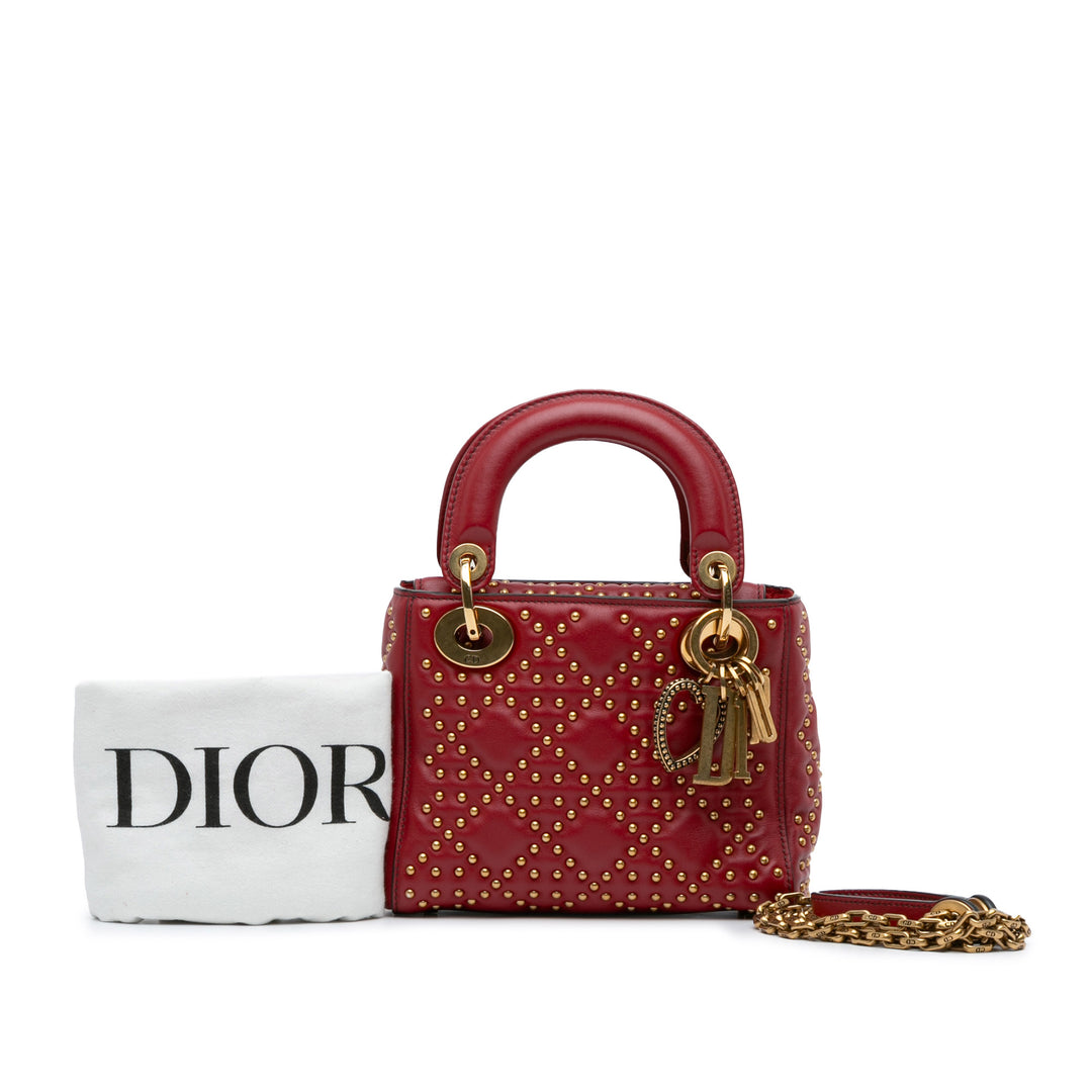 Mini Lambskin Cannage Studded Supple Lady Dior Red - Gaby Paris