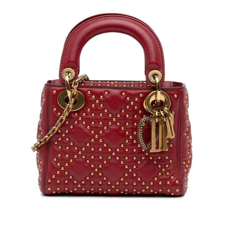 Mini Lambskin Cannage Studded Supple Lady Dior Red - Gaby Paris