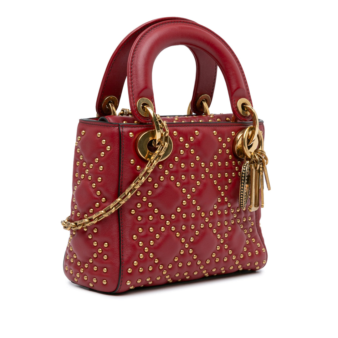 Mini Lambskin Cannage Studded Supple Lady Dior Red - Gaby Paris