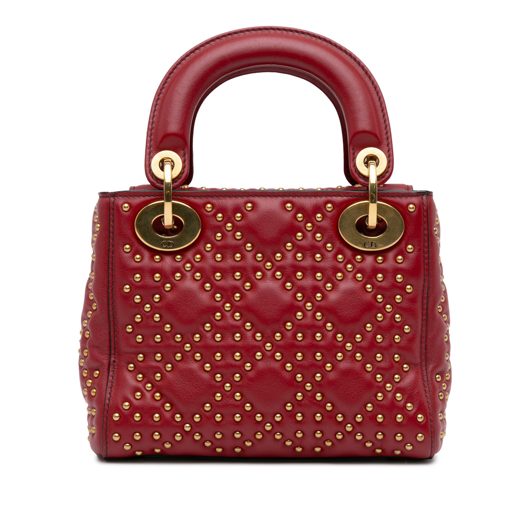 Mini Lambskin Cannage Studded Supple Lady Dior Red - Gaby Paris