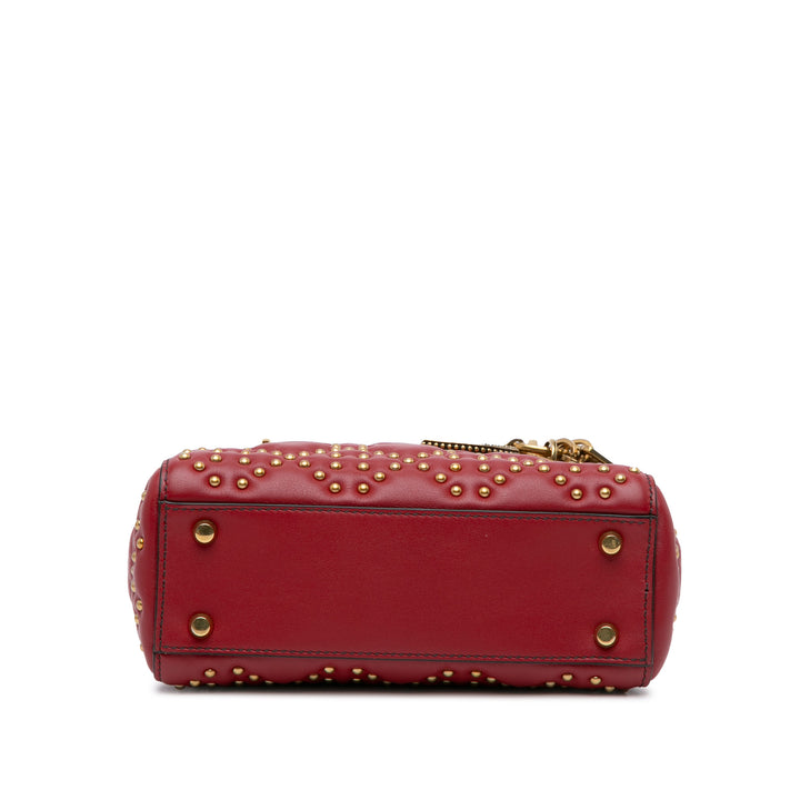 Mini Lambskin Cannage Studded Supple Lady Dior Red - Gaby Paris