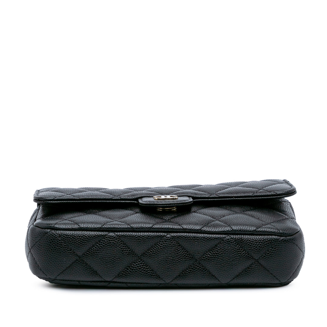 CC Quilted Caviar Flap Phone Holder Wallet on Chain Black - Gaby Paris