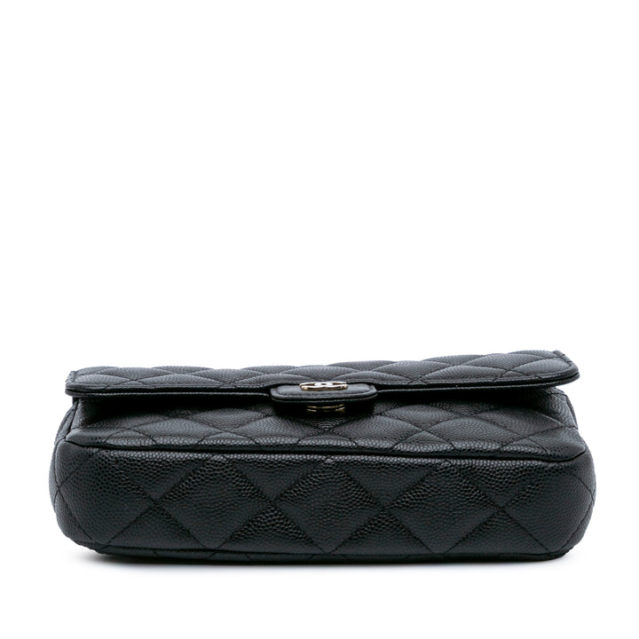 CC Quilted Caviar Flap Phone Holder Wallet on Chain Black - Gaby Paris
