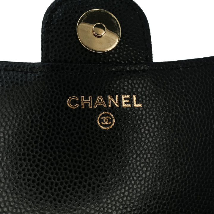 CC Quilted Caviar Flap Phone Holder Wallet on Chain Black - Gaby Paris