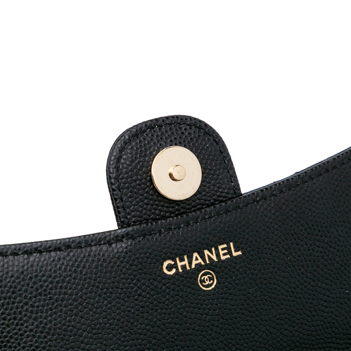 CC Quilted Caviar Flap Phone Holder Wallet on Chain Black - Gaby Paris