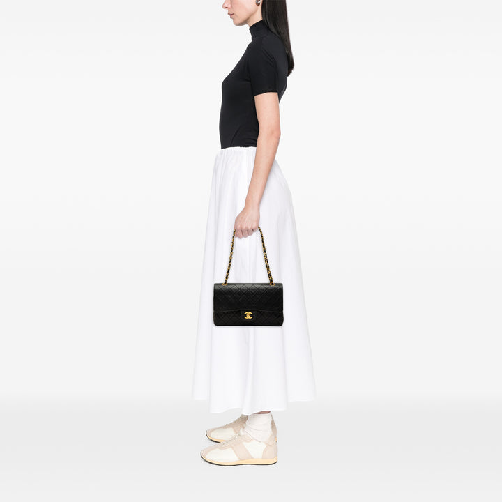 Classic Double rabat Moyen Cuir d'agneau Noir