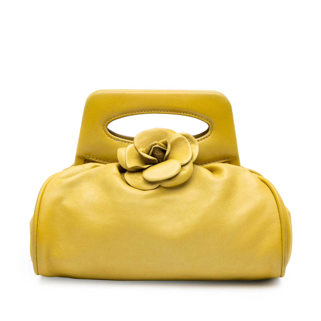 Lambskin Camellia Frame Clutch Yellow - Gaby Paris