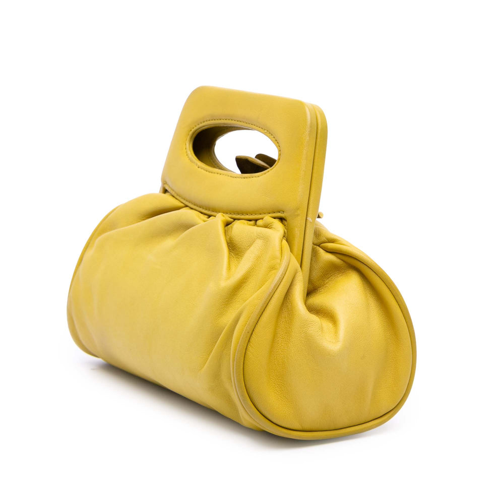 Lambskin Camellia Frame Clutch Yellow - Gaby Paris