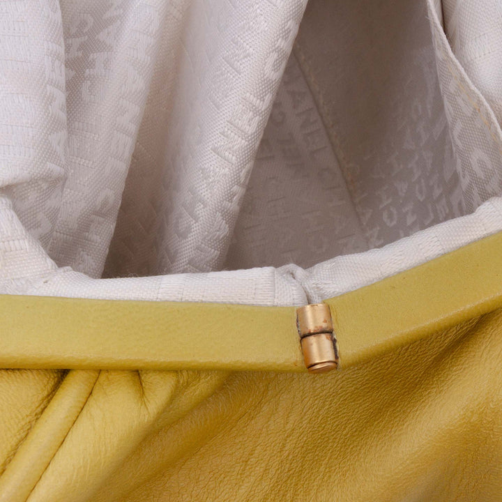 Lambskin Camellia Frame Clutch Yellow - Gaby Paris