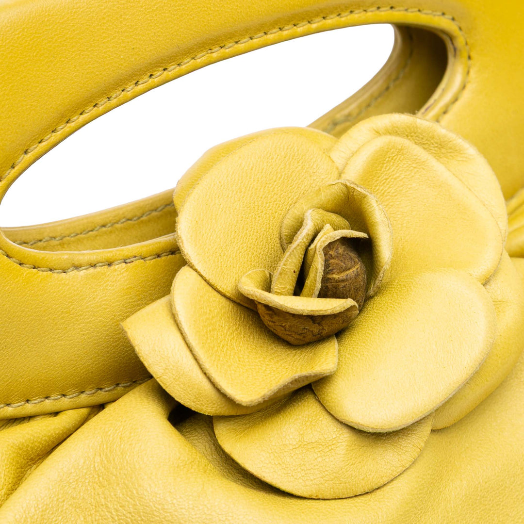 Lambskin Camellia Frame Clutch Yellow - Gaby Paris