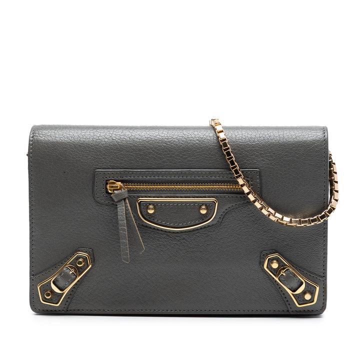 Balenciaga Cuir de chèvre Motocross Metallic Edge Wallet on Chain