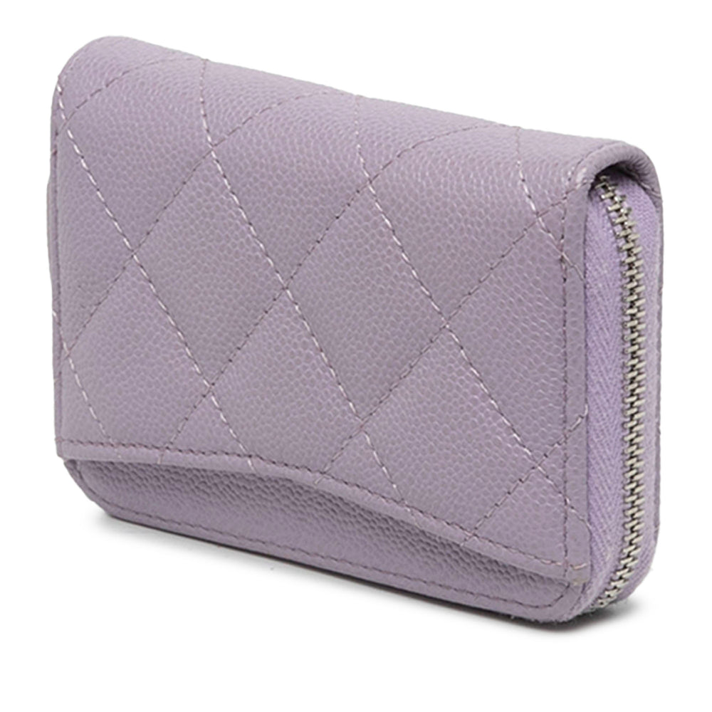 Chanel CC Matelassé Compact Zippé Porte-monnaie Cuir caviar Violet – vue 2 – GABY PARIS