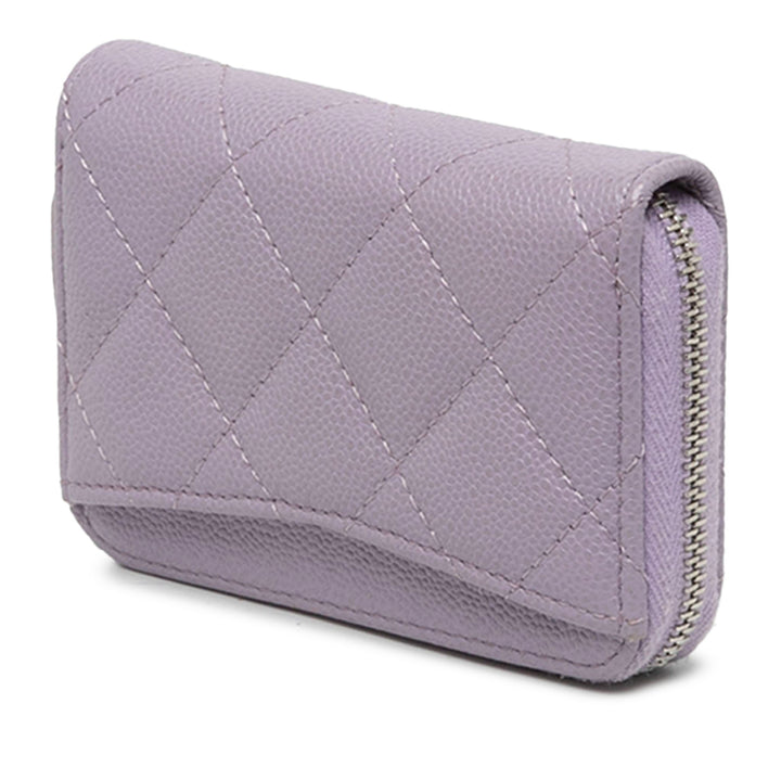 Chanel CC Matelassé Compact Zippé Porte-monnaie Cuir caviar Violet – vue 2 – GABY PARIS
