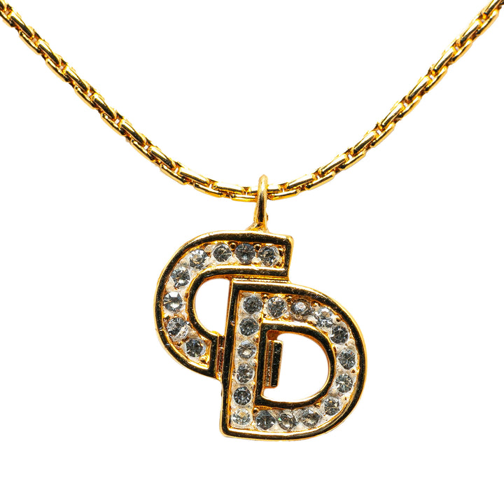 Gold Plated CD Logo Rhinestone Necklace Gold - Gaby Paris