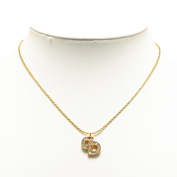 Gold Plated CD Logo Rhinestone Necklace Gold - Gaby Paris