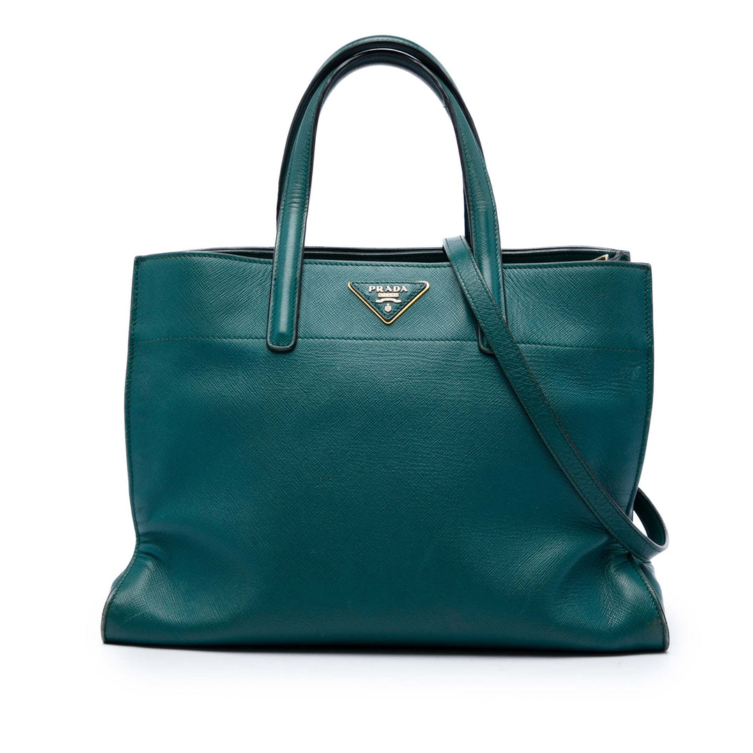 Prada Souple Triple Poche Cabas Saffiano Bleu