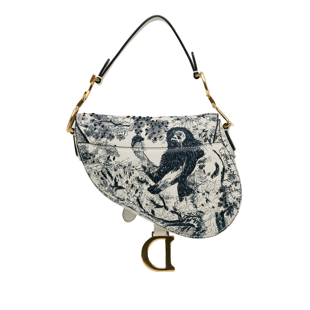 Mini Calfskin Toile de Jouy Saddle Bag White - Gaby Paris