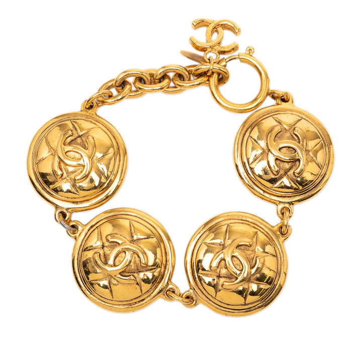 Chanel plaqué CC Matelassé Medallion Bracelet
